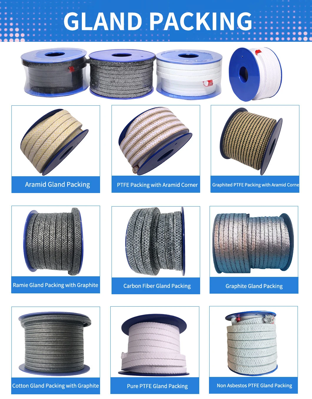 High Quality Gland Braided Packing Pure PTFE Gland Seal Kit for Food, Medicine, Paper Making, Fine Chemical, Water Pump Seal, Valve Stem Seals